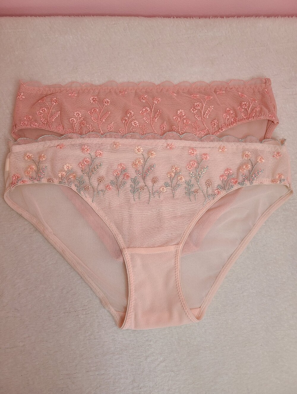 Laura Ashley 2pk Sheer Mesh Floral Embroidered Bikini Panties Size M